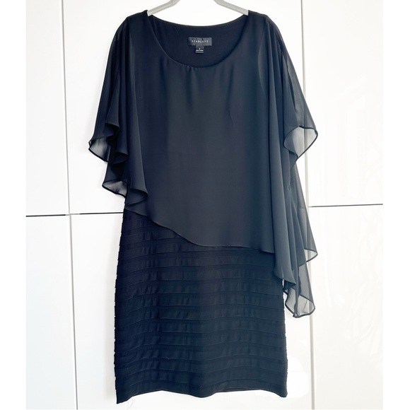 Scarlet Little Black Dress Size 6 Sheer Cape Overlay Evening Wedding Cocktail - Picture 1 of 8